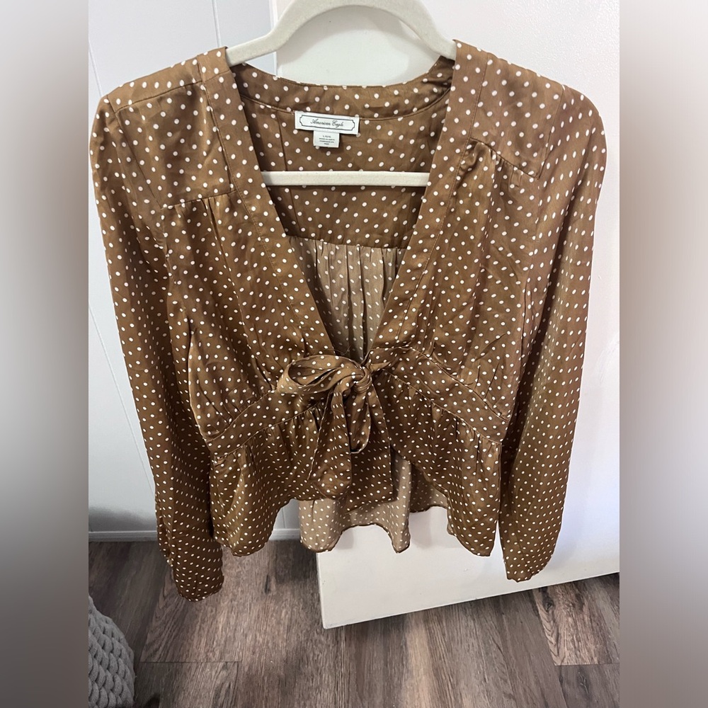 American Eagle Outfitters Brown Polka Dot Blouse